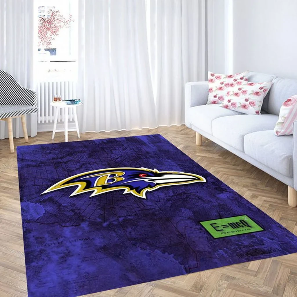 Baltimore Ravens Rug – Logo Area for Living Room Decor Purple and Yellow