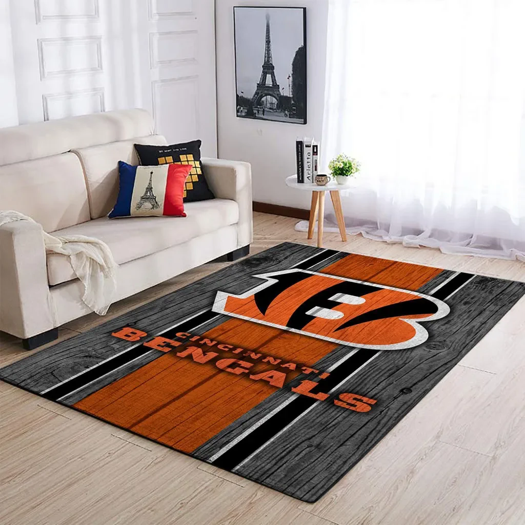 Cincinnati Bengals Rug – Area Wood Pattern Floor Carpet Black and Orange