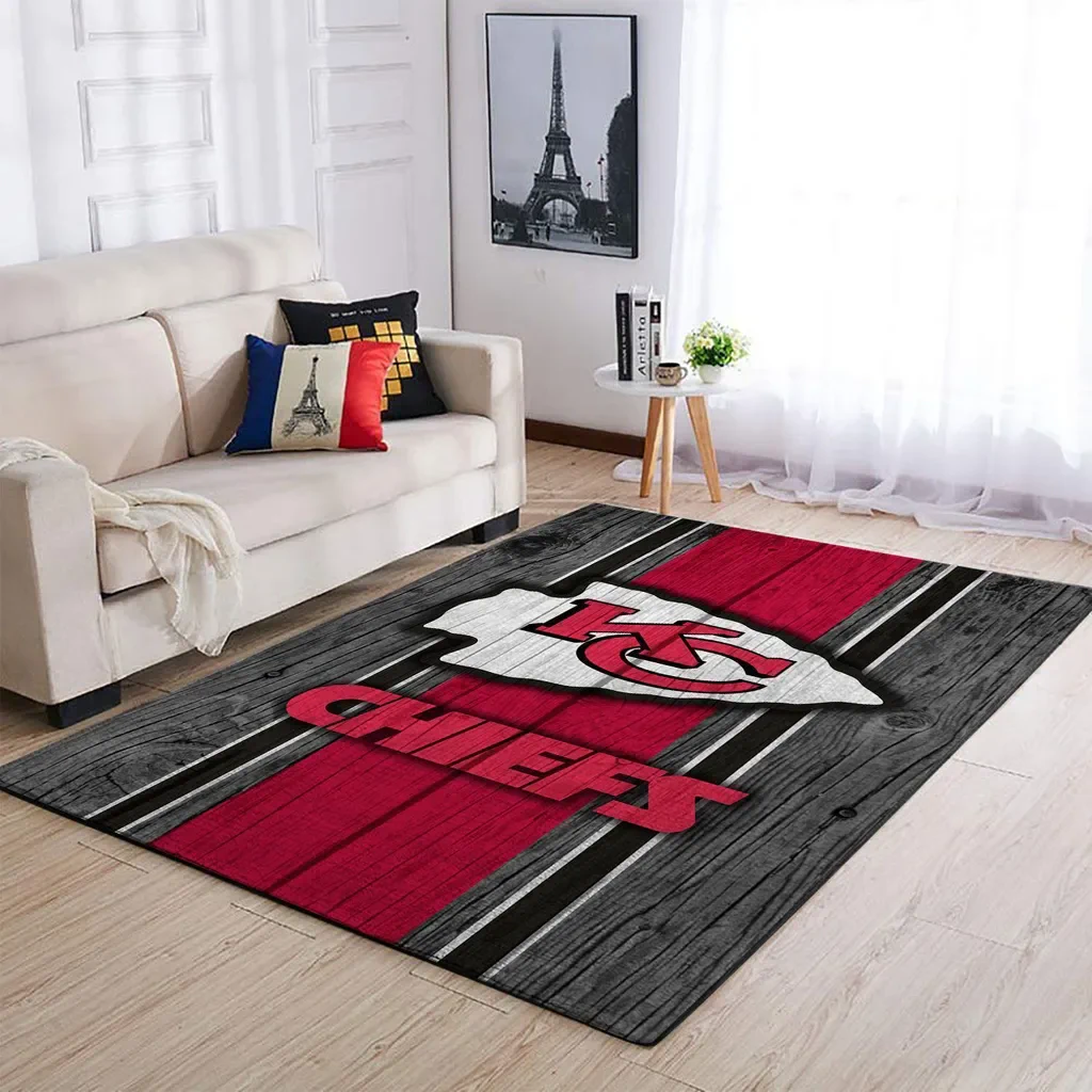 Kansas City Chiefs Rug – Wood Grain for Living Room Black and Red