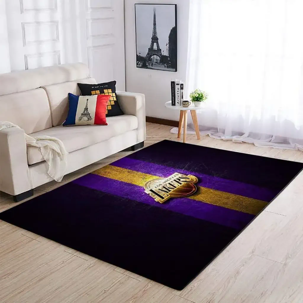 Striped Lakers Team Mat for Sports Fans Purple and Yellow