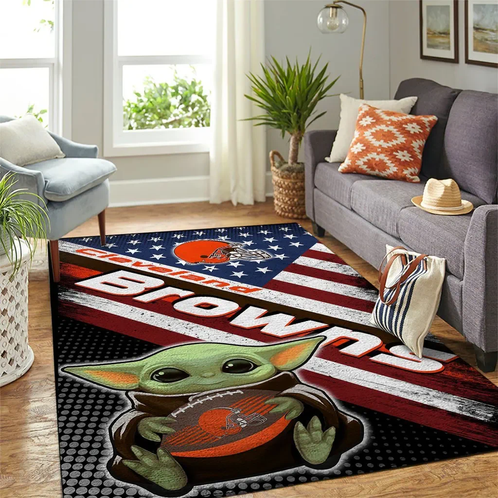 Cleveland Browns Rug – Baby Yoda Football Fan Green and Orange