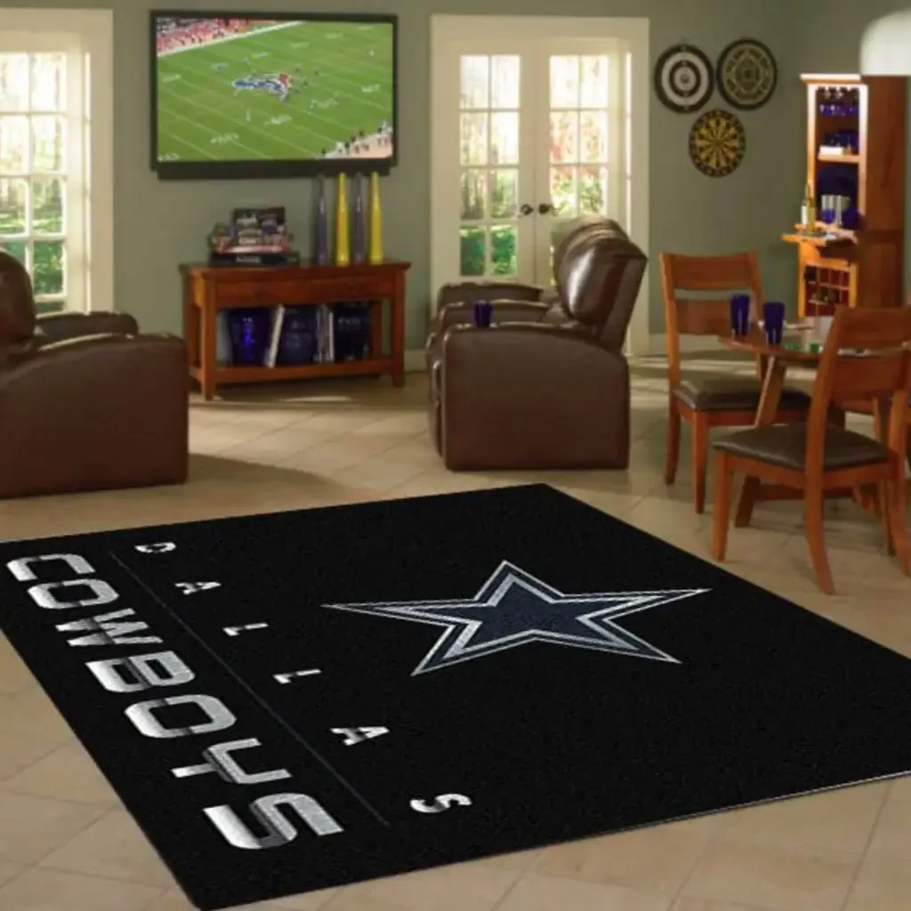 Dallas Cowboys Rug – Perfect for Living Room Decor Black and White