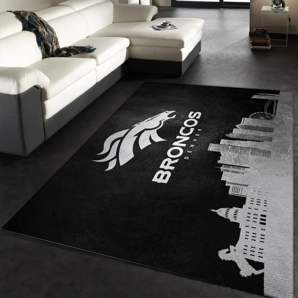 Denver Broncos Rug – Skyline Area for Home Decor Black and White