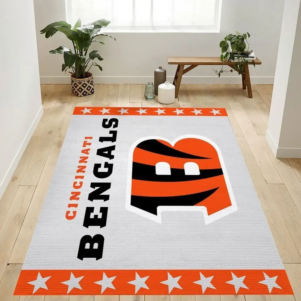 Cincinnati Bengals Rug – Area with Star Border Design Black and Orange