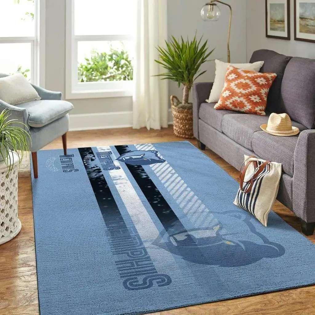 Sports Rug with Memphis Design for Living Room Decor Black and Blue
