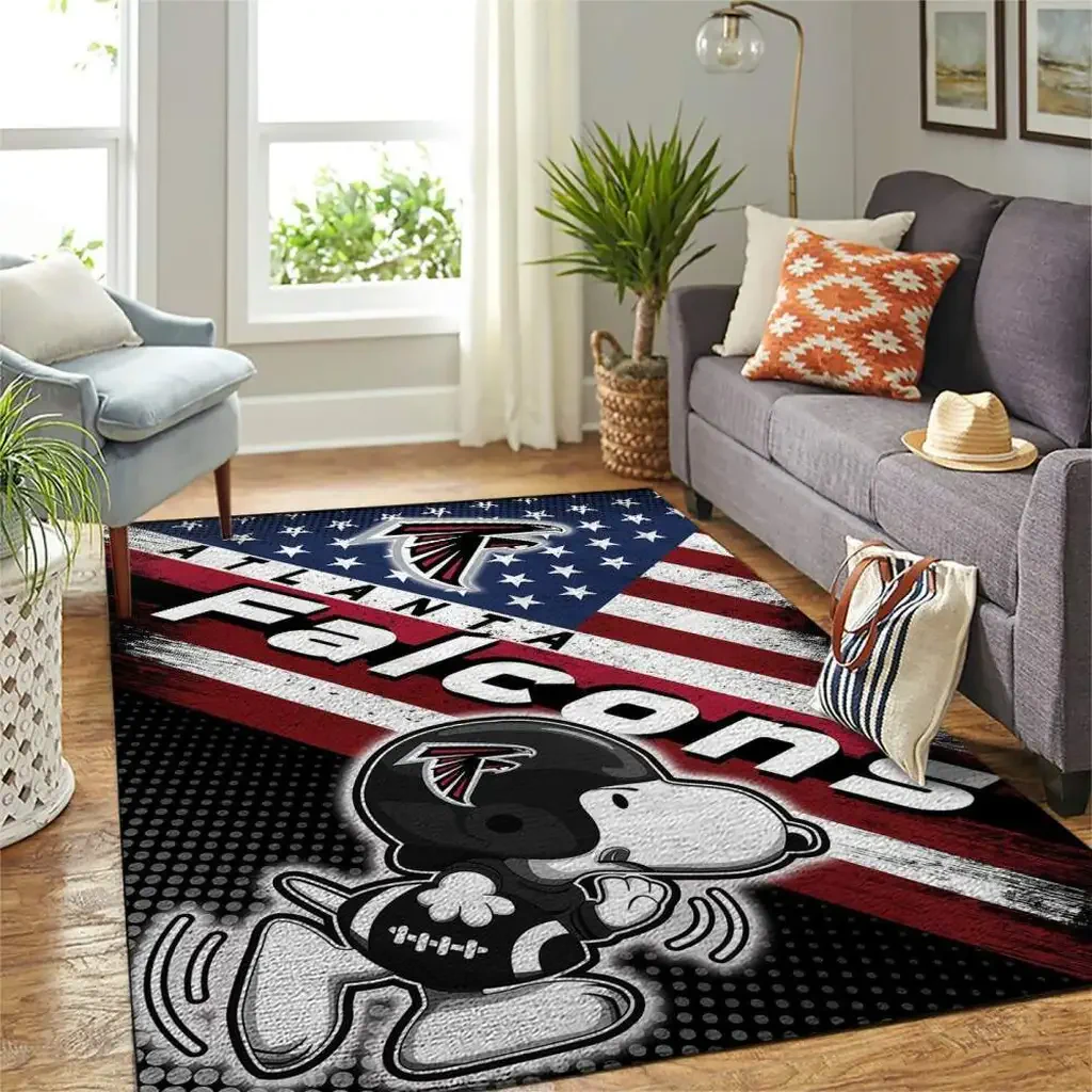 Atlanta Falcons Rug – Snoopy Cartoon Area for Fans Black and Red