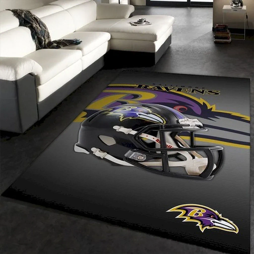 Baltimore Ravens Rug – Football Helmet Fan Decor Black and Purple