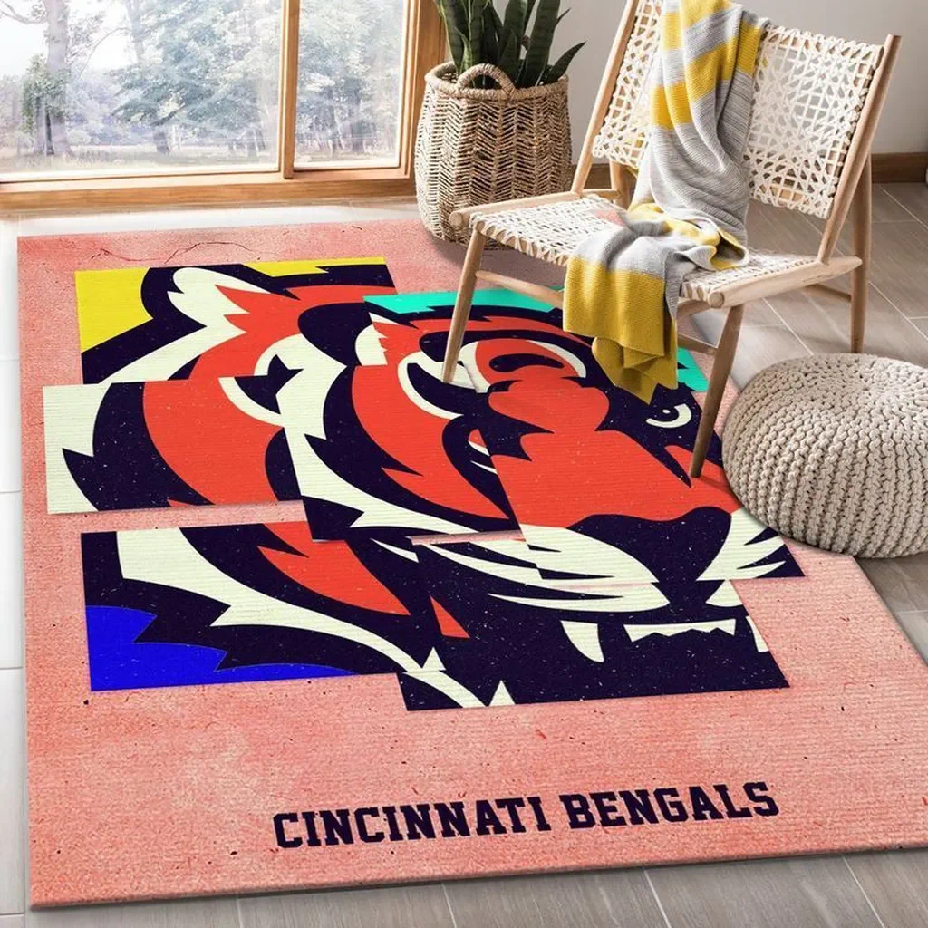 Cincinnati Bengals Rug – NFL Area Team Logo Carpet Black and Orange