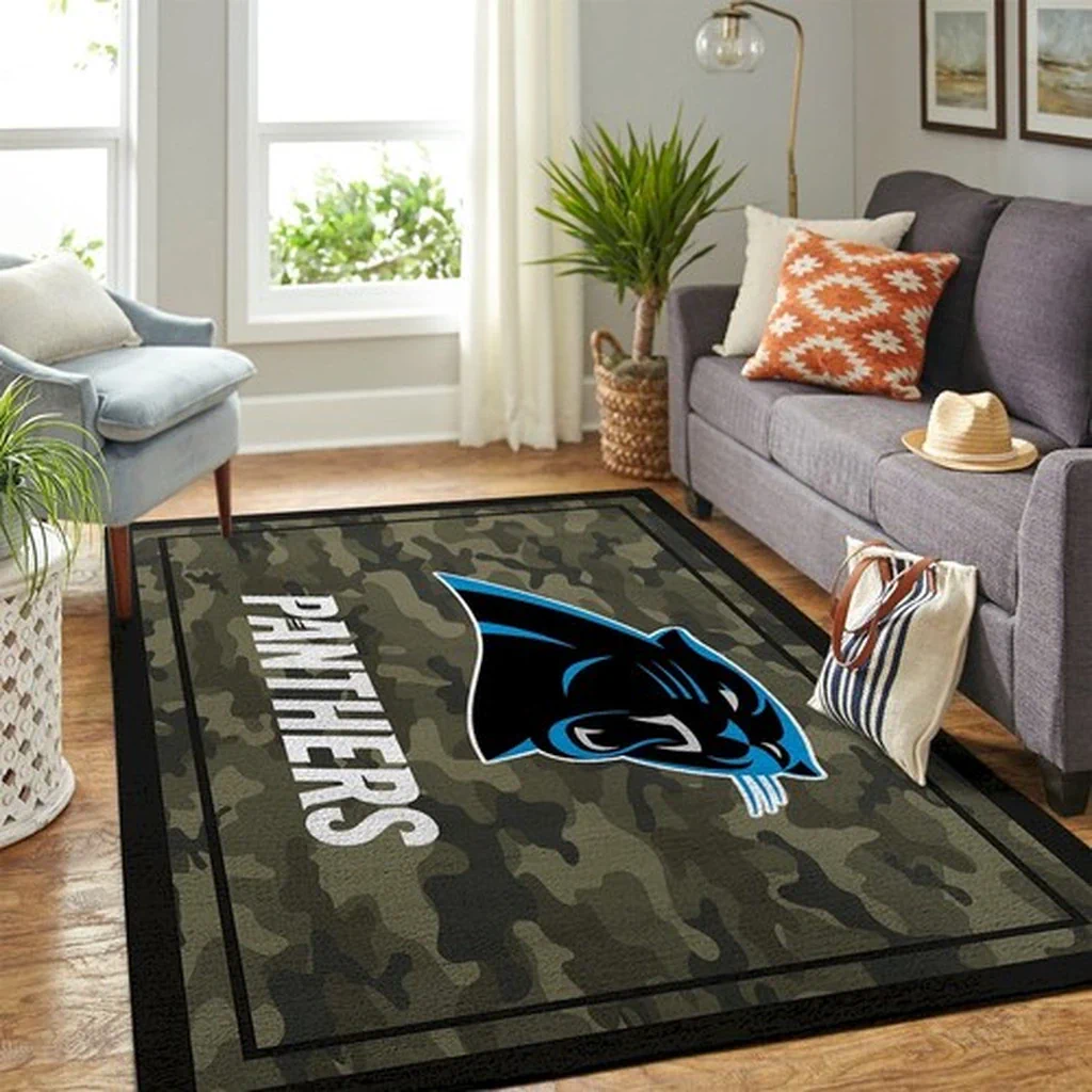 Camo Style Panthers Fan Carpet for Game Room Black and Green