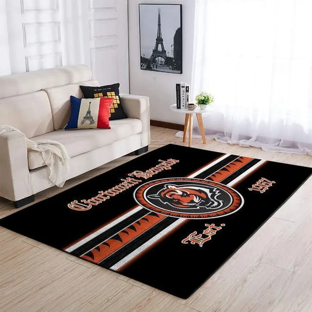 Cincinnati Bengals Rug – NFL Area for Living Room Decor Black and Orange
