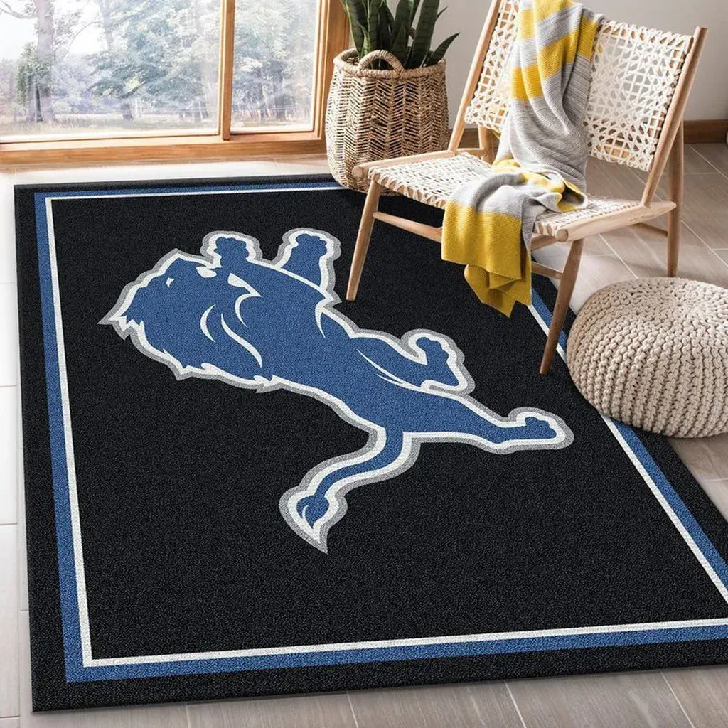 Modern Lion Design Area Rug for Living Room Decor Black and Blue