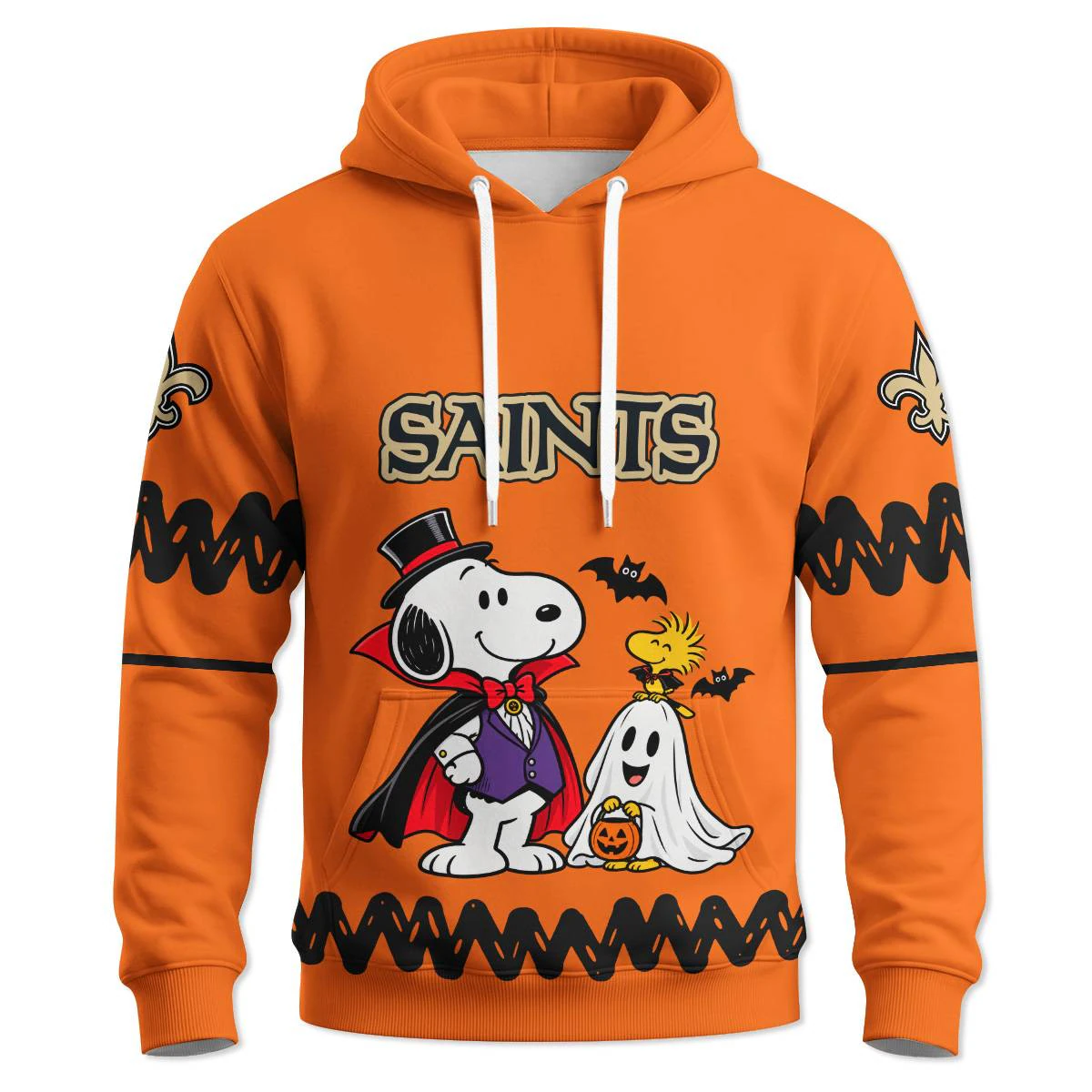 New Orleans Saints Peanuts Halloween Hoodie, Men's Black Gold Pullover Hoodie, Snoopy Football Fan Gift