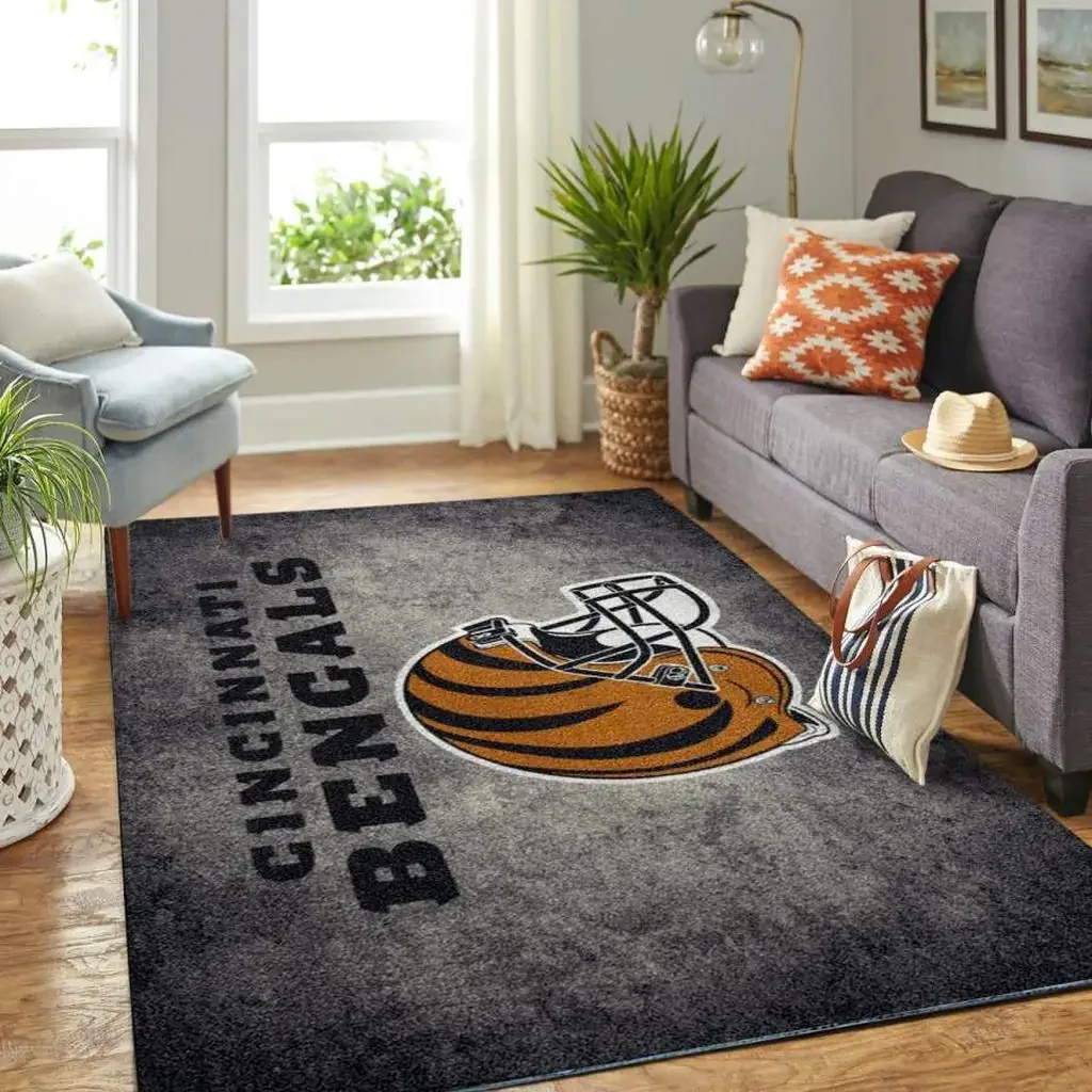 Cincinnati Bengals Rug – for Living Room Decor Orange and Gray