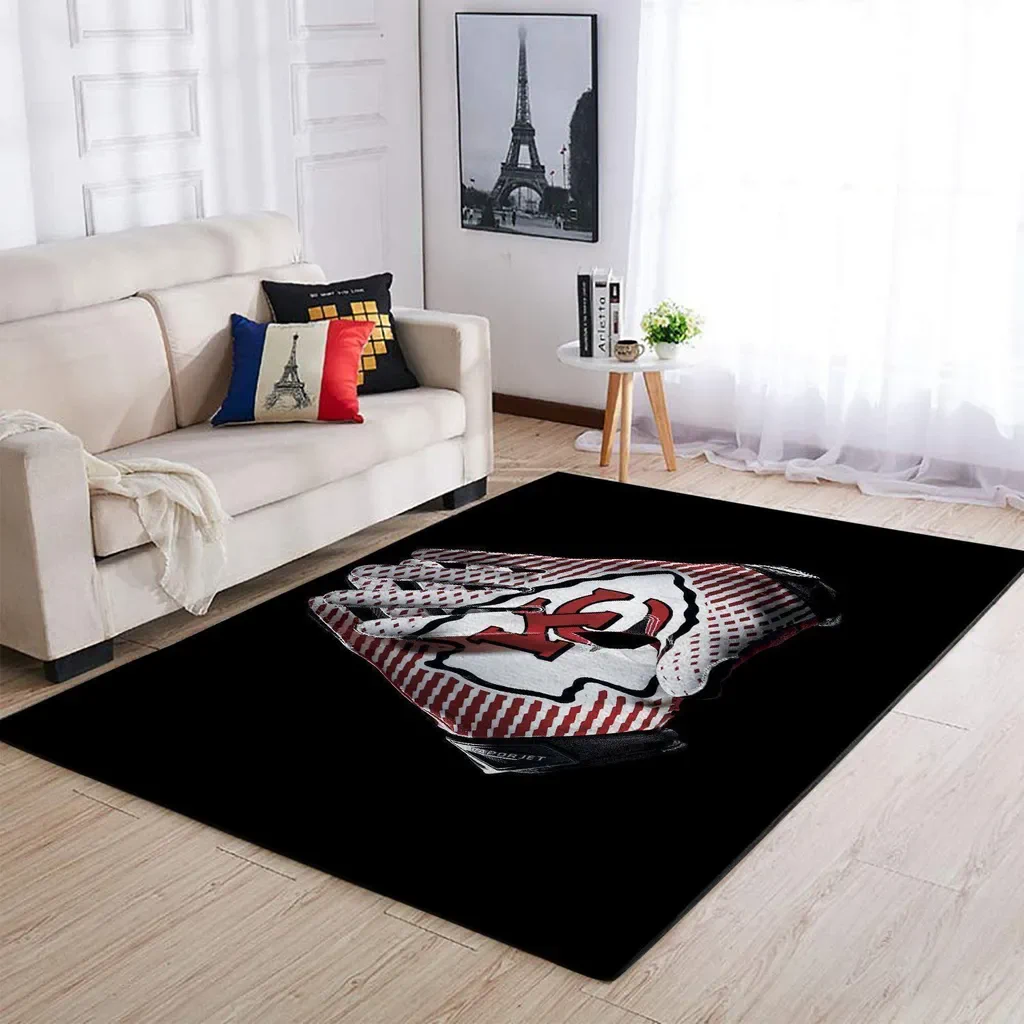 Sports Glove Area Rug Modern Design for Living Room Black and Red