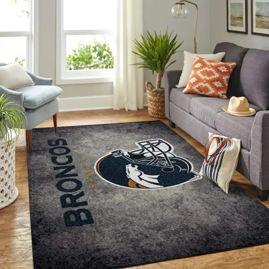 Denver Broncos Rug – for Living Room Decor Carpet Gray and Navy Blue