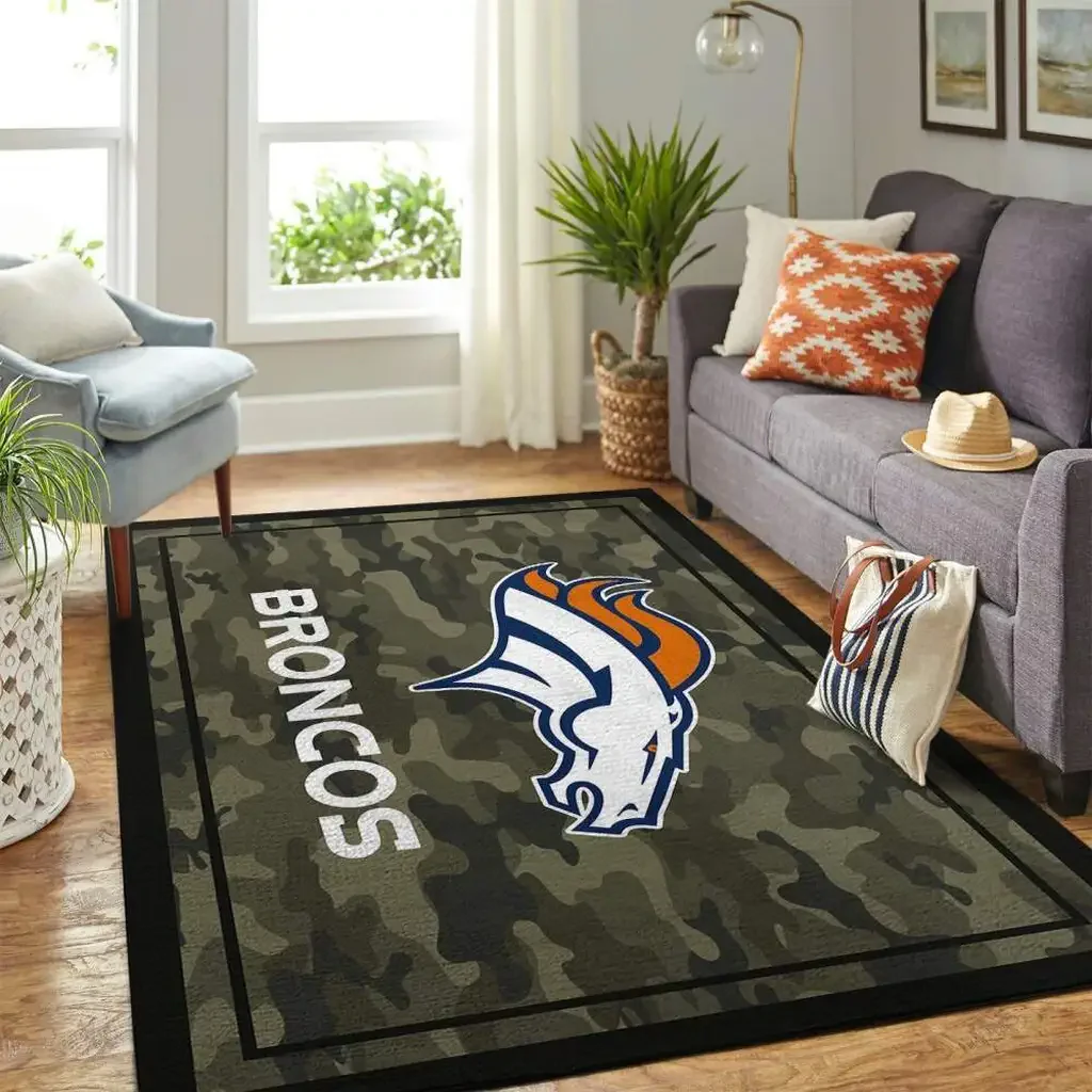 Denver Broncos Rug – Camo NFL Area Floor Carpet Black and Green