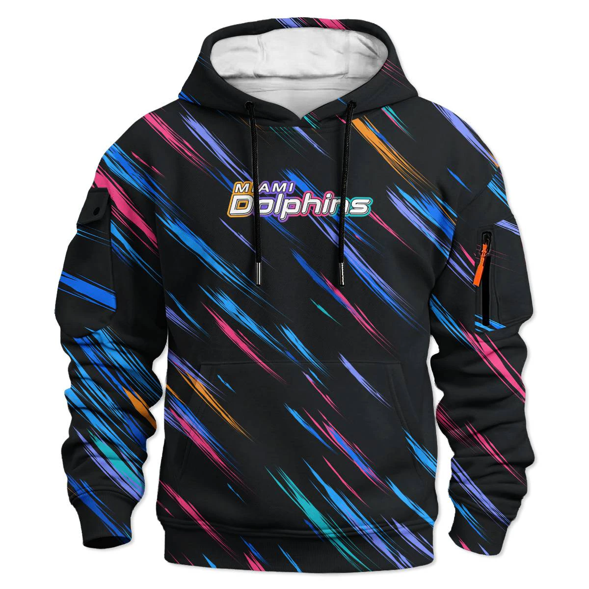 Miami Dolphins Crucial Catch Cargo Hoodie, Men's Aqua Orange Pullover Hoodie