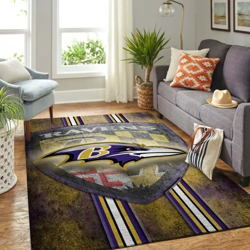 Baltimore Ravens Rug – Large Area for Living Room Purple and Yellow