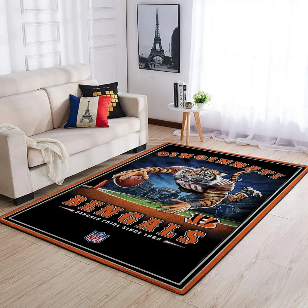 Cincinnati Bengals Rug – NFL Football Team Design Black and Orange
