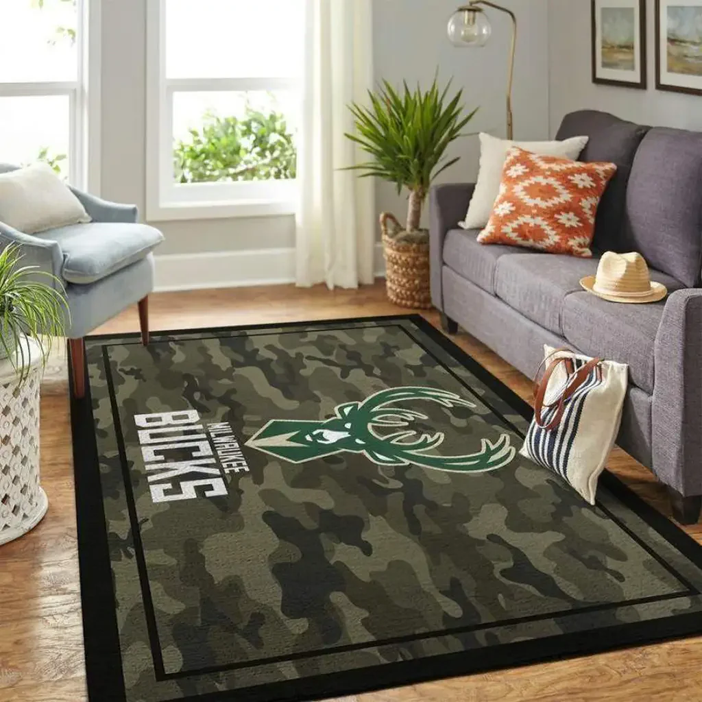 Milwaukee Bucks Rug – Camouflage Area for Living Room Black and Green