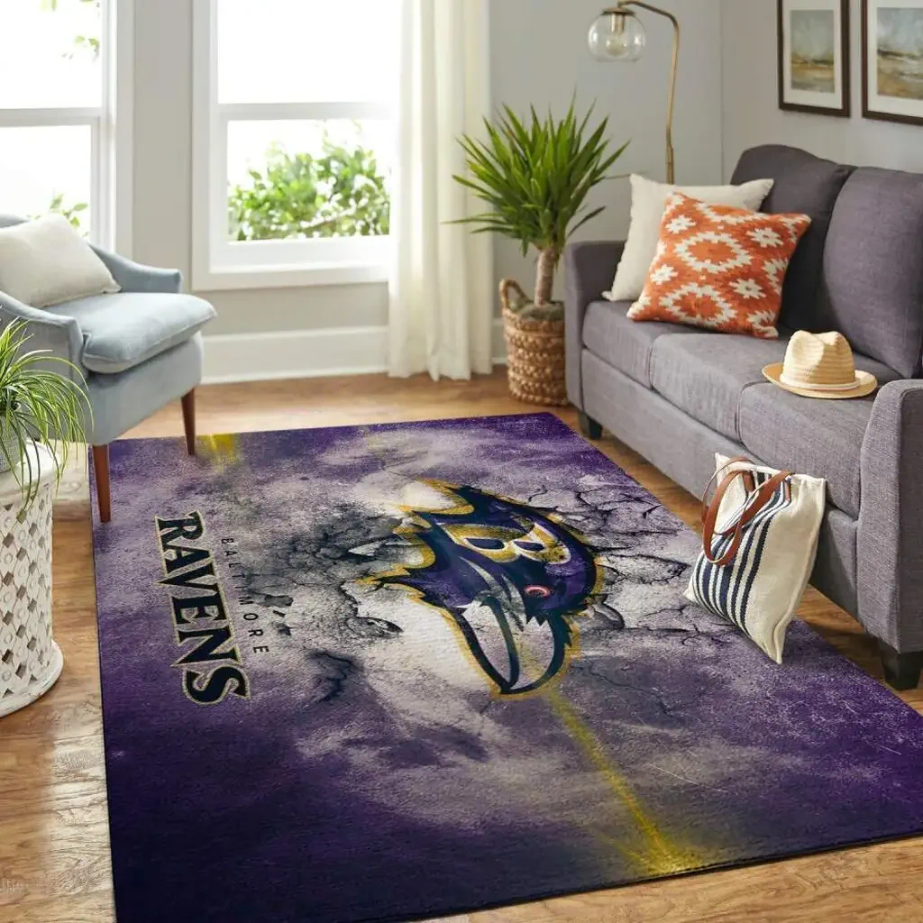 Baltimore Ravens Rug – Area for Living Room Decor Purple and Yellow