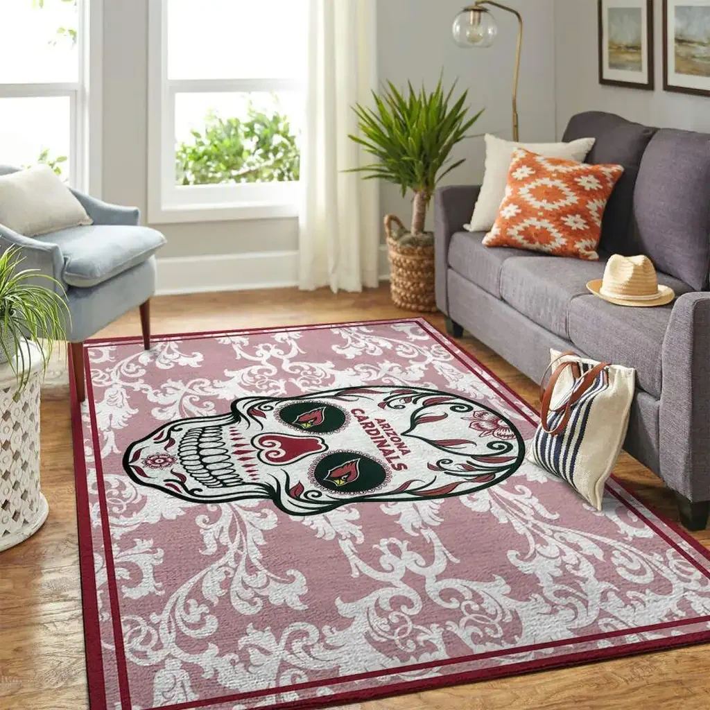 Arizona Cardinals Rug – Skull Pattern Decorative Carpet Red and White