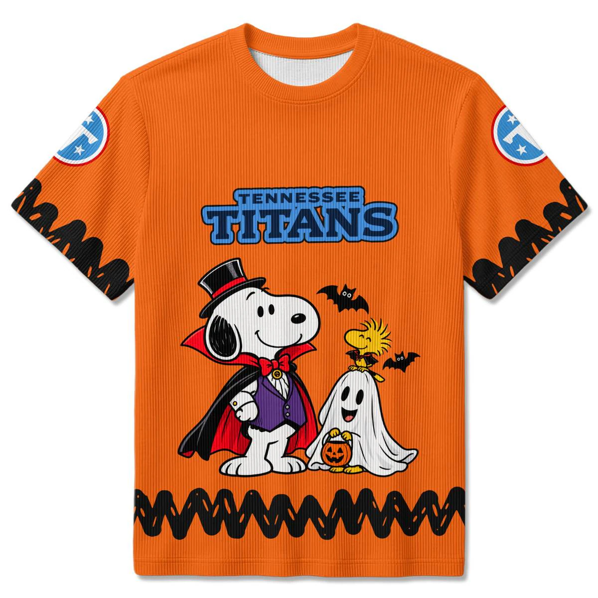 Tennessee Titans Peanuts Halloween Ribbed T-Shirt, Men's Navy Red Ribbed Tee, Snoopy Football Fan Gift