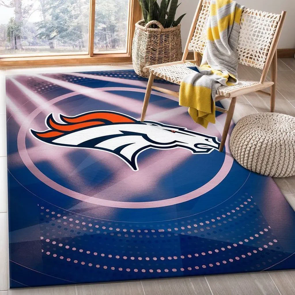 Denver Broncos Rug – for Living Room Bedroom Decor Blue and Orange