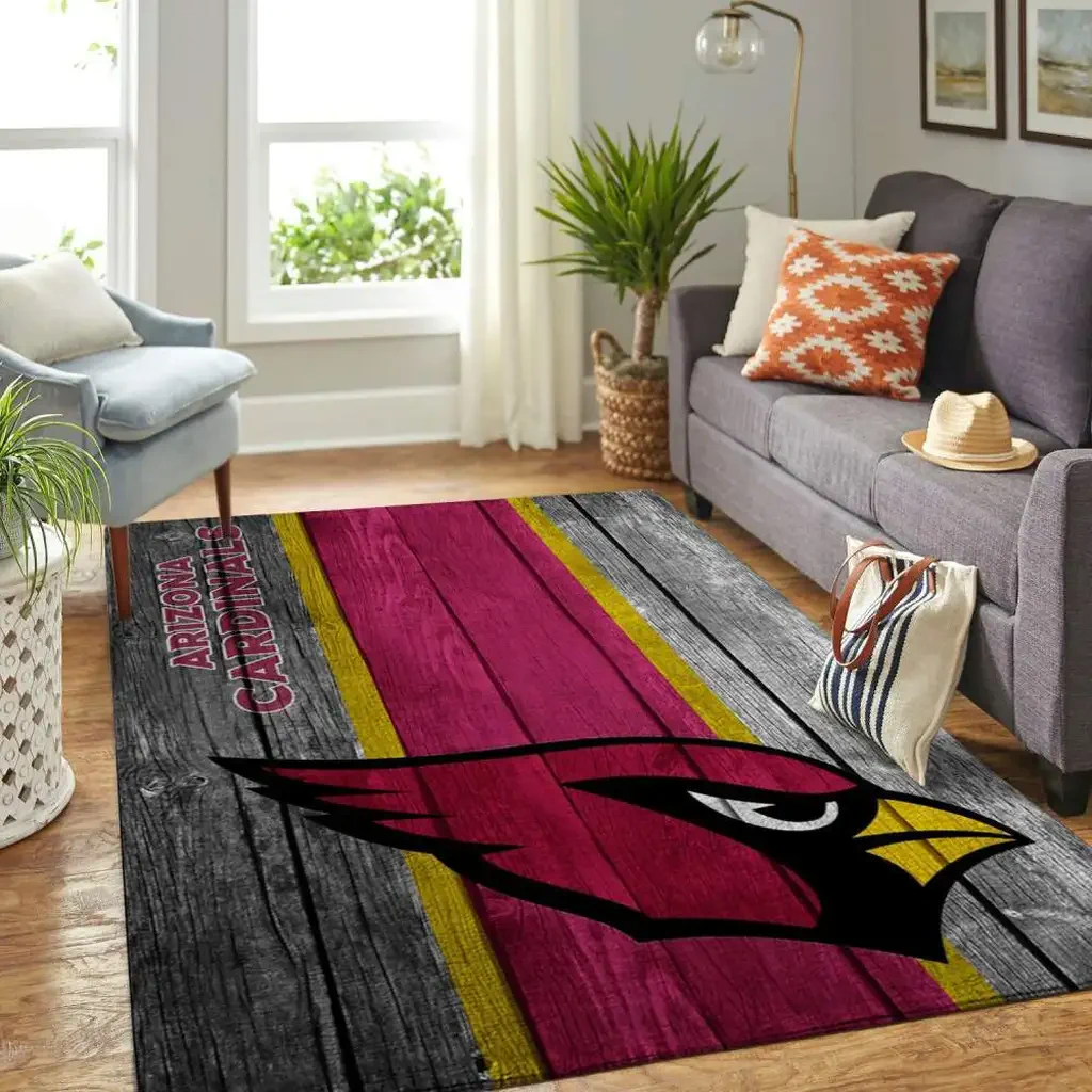 Arizona Cardinals Rug – Vintage Wood Pattern for Fans Red and Yellow