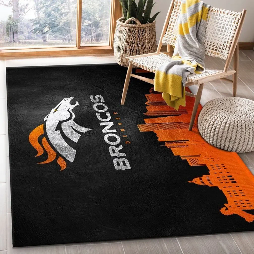 Denver Broncos Rug – Skyline Area Perfect for Fans Black and Orange