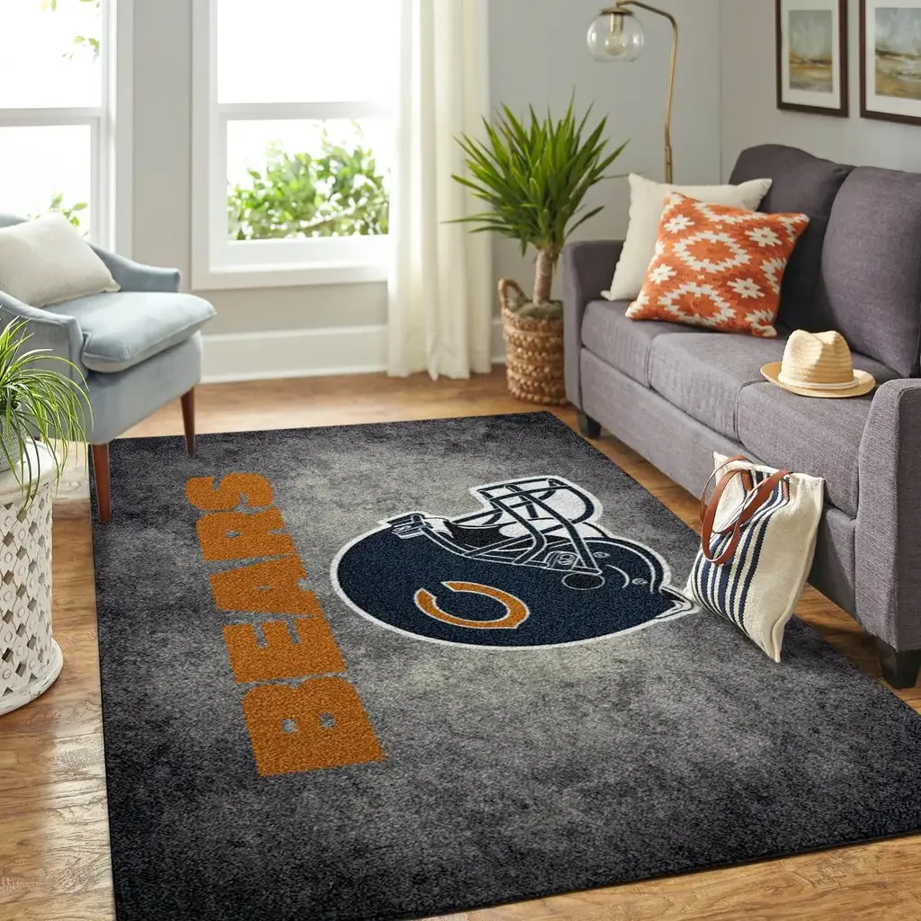 Chicago Bears Rug – Football Helmet Area for Fans Orange and Gray