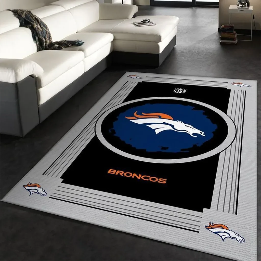 Denver Broncos Rug – NFL Logo Area for Living Room Decor Black and Gray