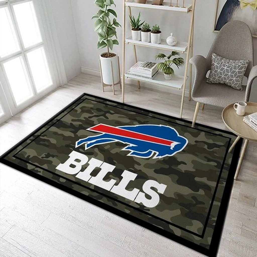 Buffalo Bills Rug – Camouflage Home Decor Carpet Blue and Green