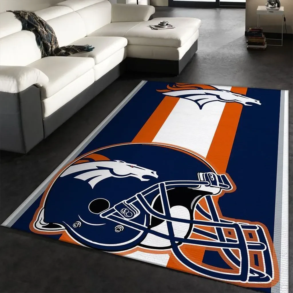 Denver Broncos Rug – Football Helmet Area for Home Decor Blue and Orange