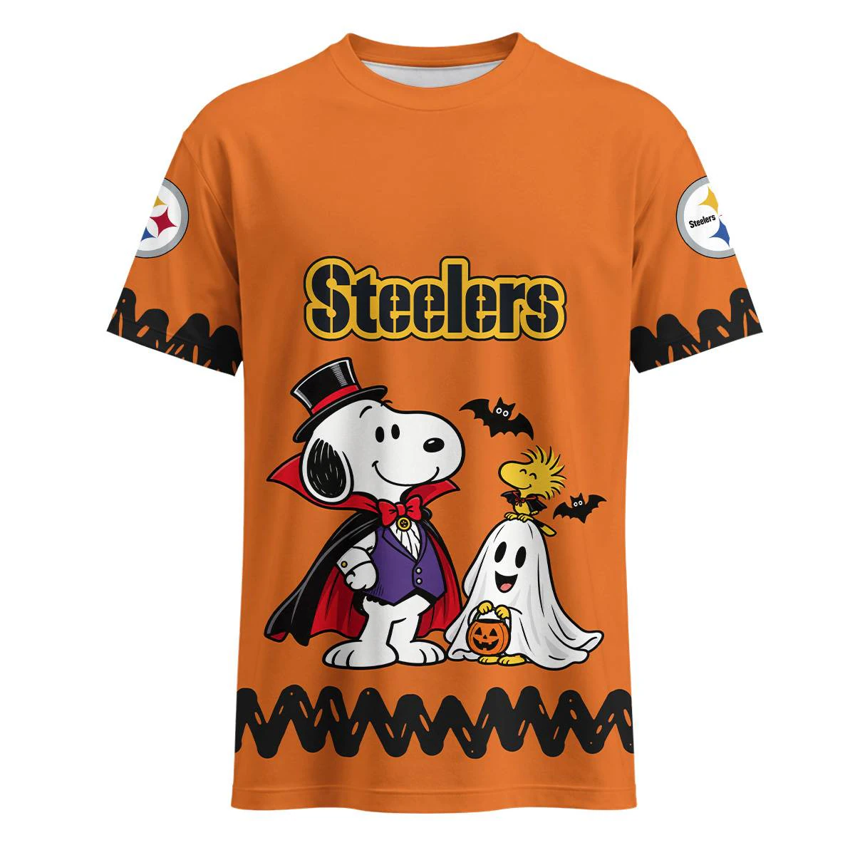 Pittsburgh Steelers Peanuts Halloween T-Shirt, Men's Black Gold Graphic Tee, Snoopy Football Fan Gift