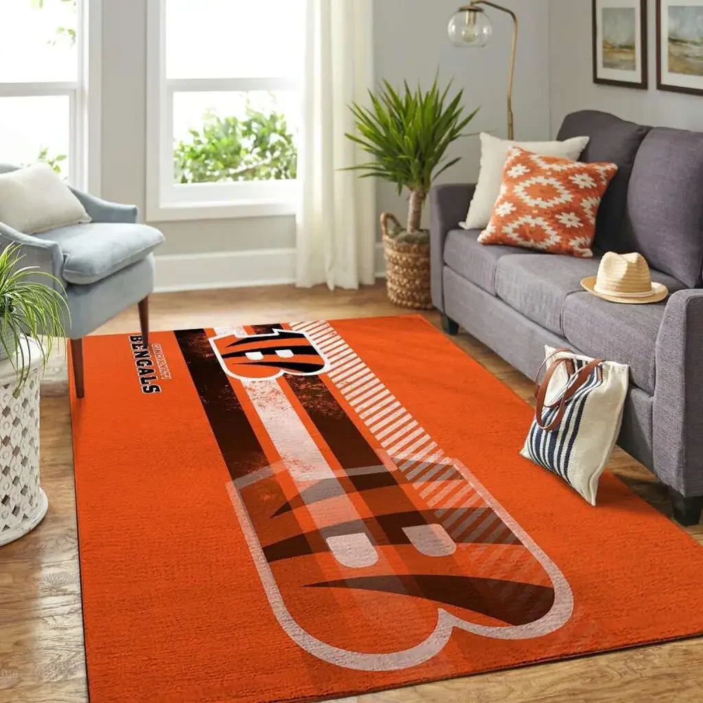 Cincinnati Bengals Rug – Area Living Room Decor Black and Orange