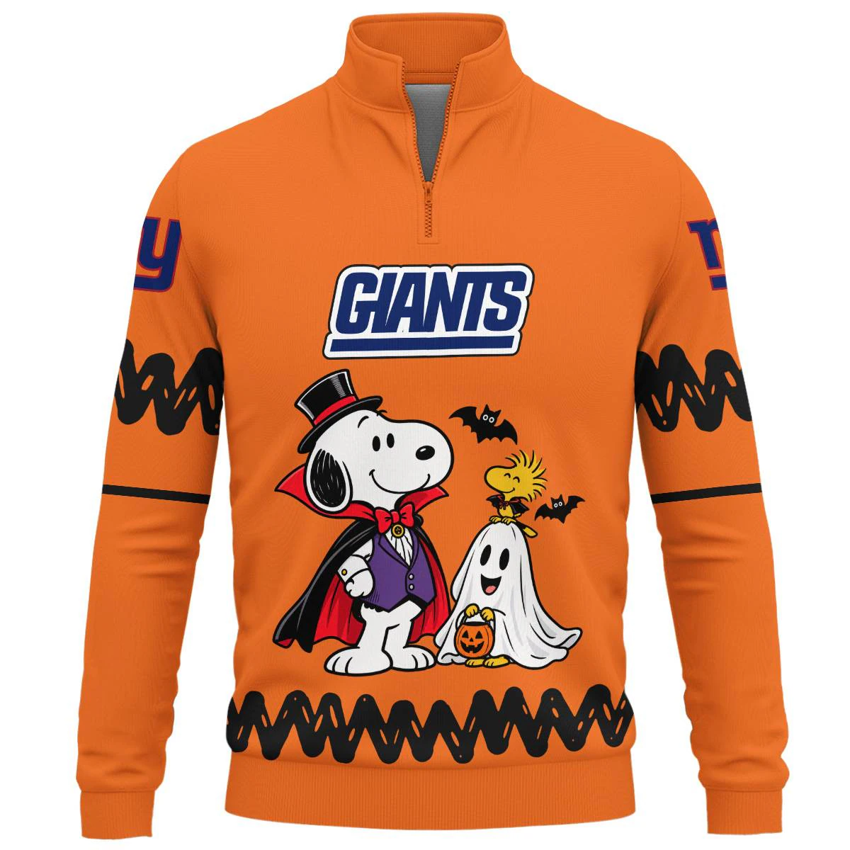 New York Giants Peanuts Halloween Quarter Zip Sweatshirt, Men's Blue Red Quarter Zip Sweatshirt, Snoopy Football Fan Gift