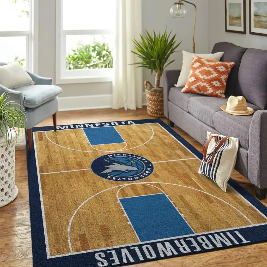 Minnesota Timberwolves Rug – Basketball Court Design Blue and Brown
