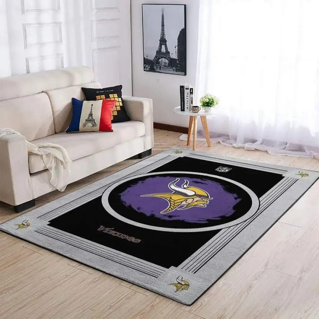 Minnesota Vikings Rug – NFL Area for Living Room Decor Black and Purple