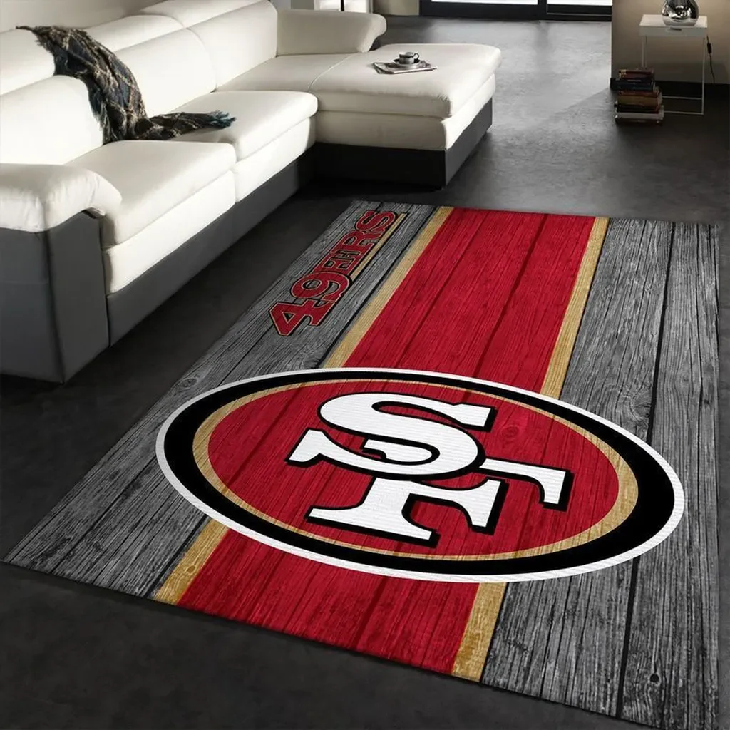 San Francisco 49ers Rug – Vintage Wood Style Floor Decor Red and Gray