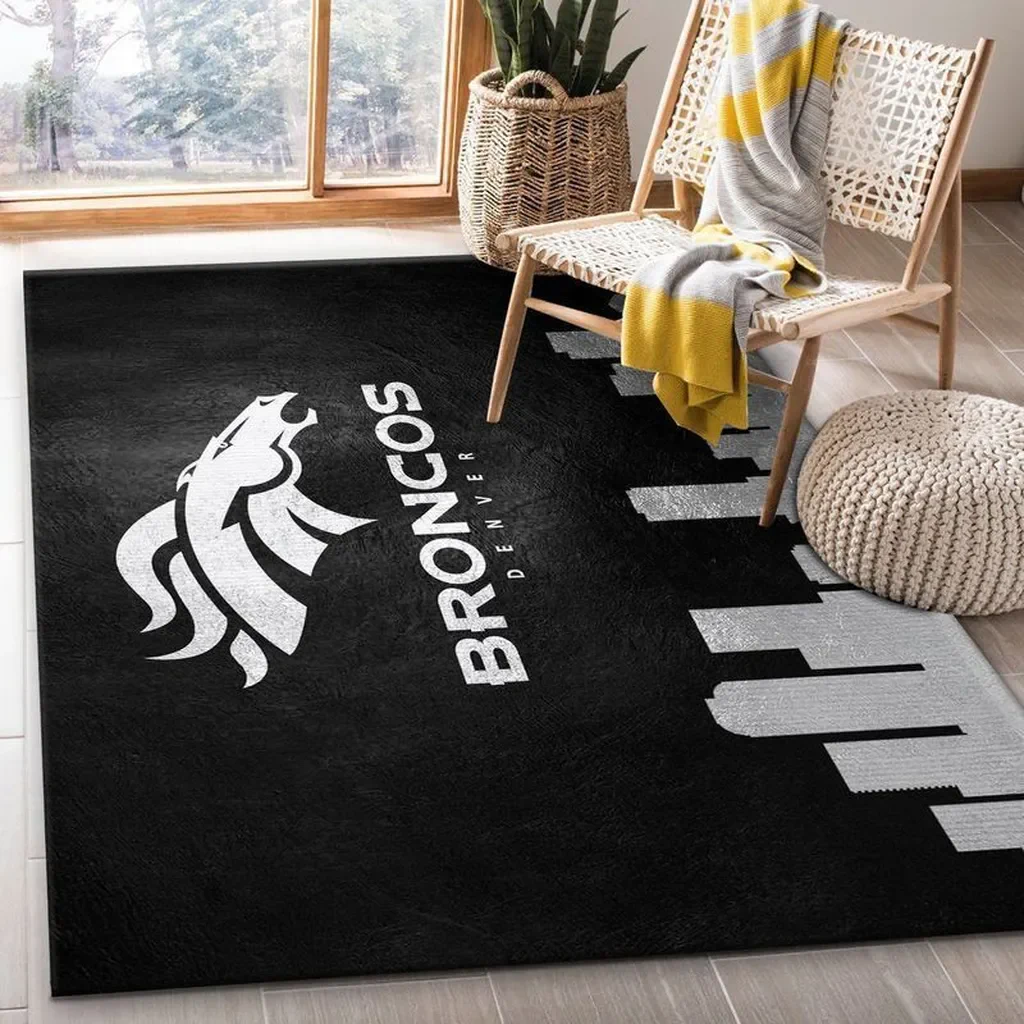 Denver Broncos Rug – Area Perfect for Living Room Decor Black and White