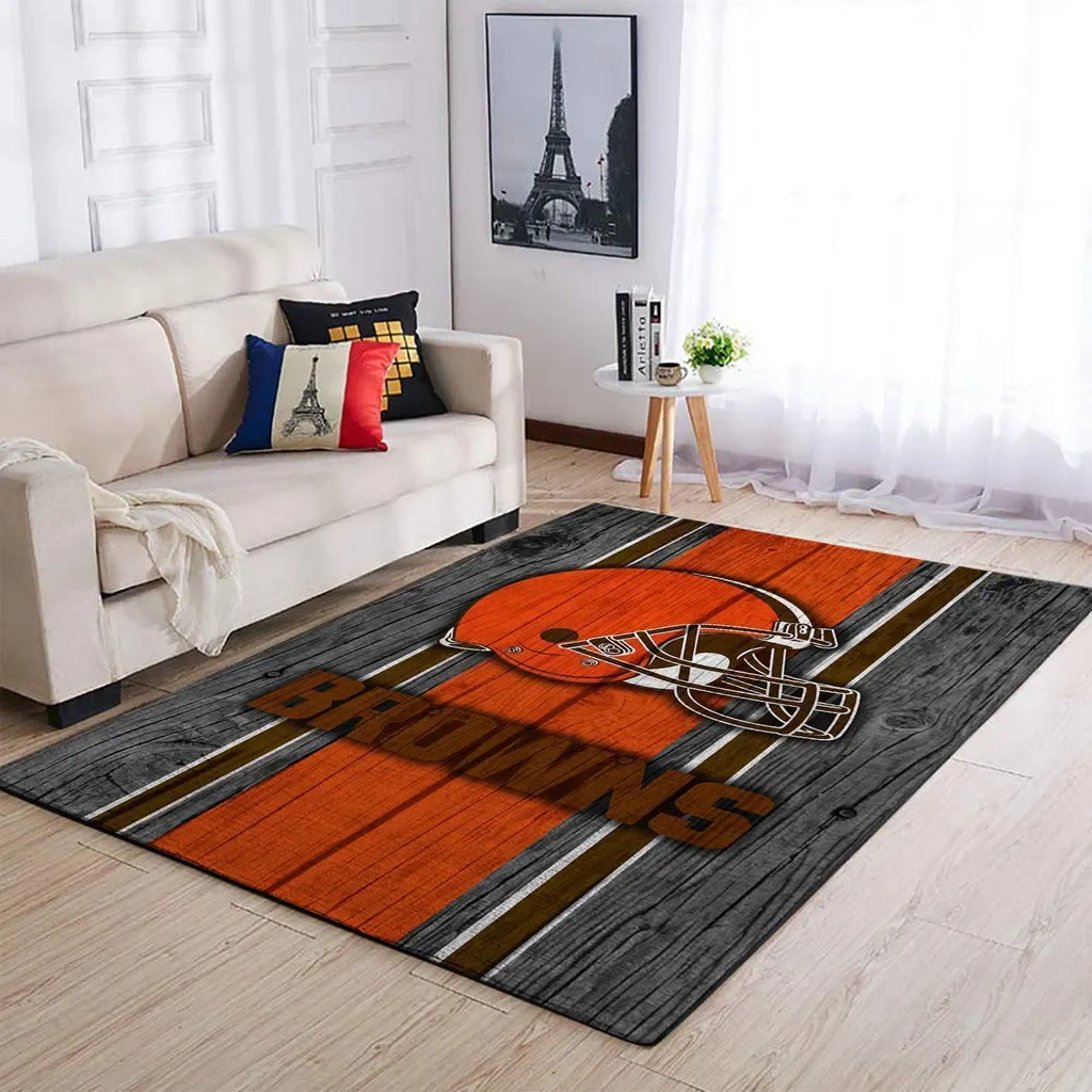 Browns Football Helmet Rug for Living Room Decor Orange and Gray