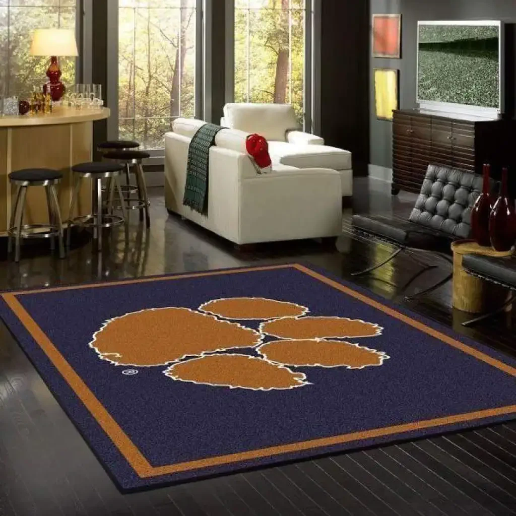 Large Paw Print Area Rug for Living Room Decor Blue and Orange