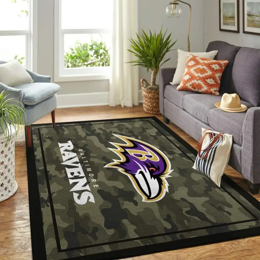 Baltimore Ravens Rug – Camo Area for Living Room Decor Green and Purple