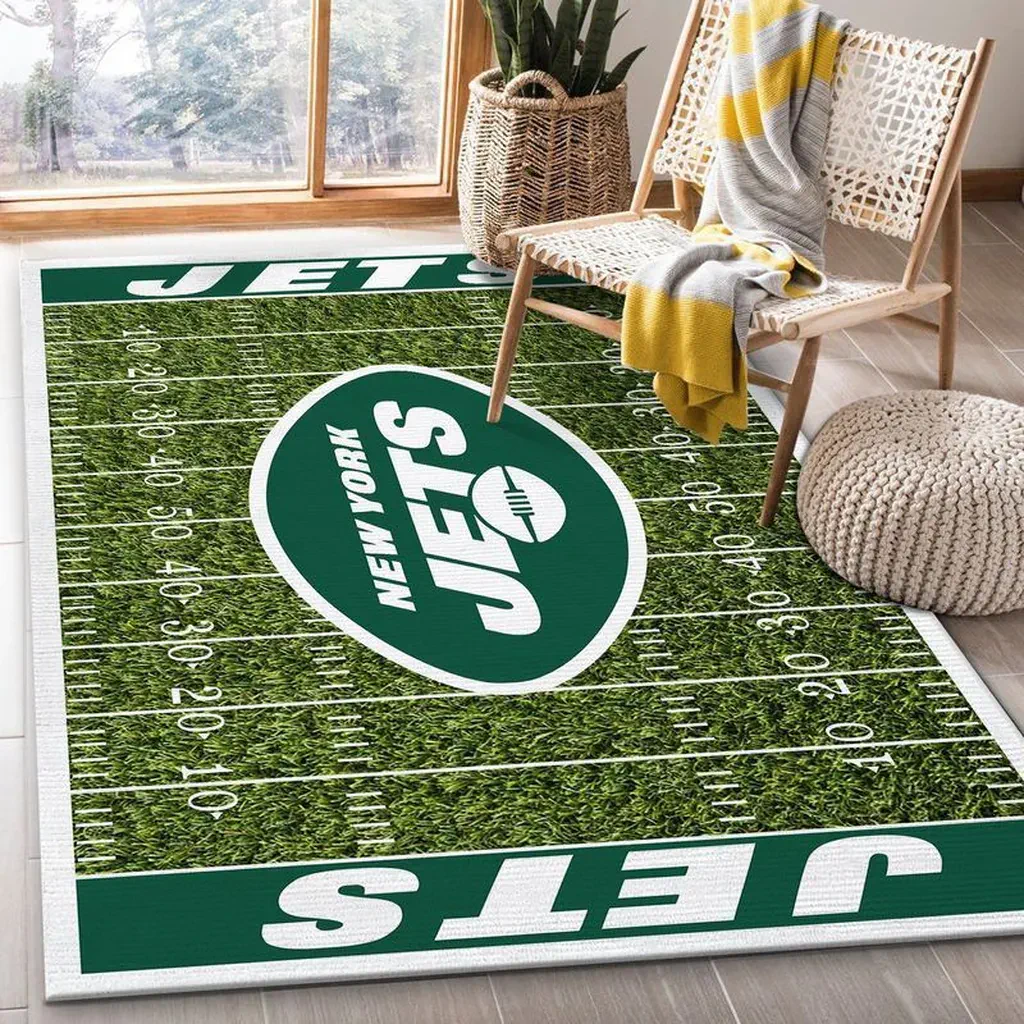 New York Jets Rug – Football Field Team Decor Carpet Green and White