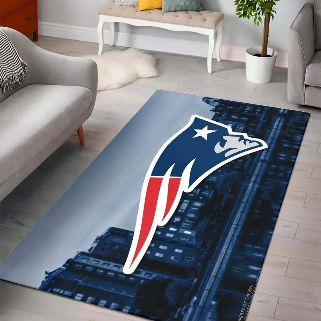 New England Patriots Rug – Modern Area Football Decor Blue and Red
