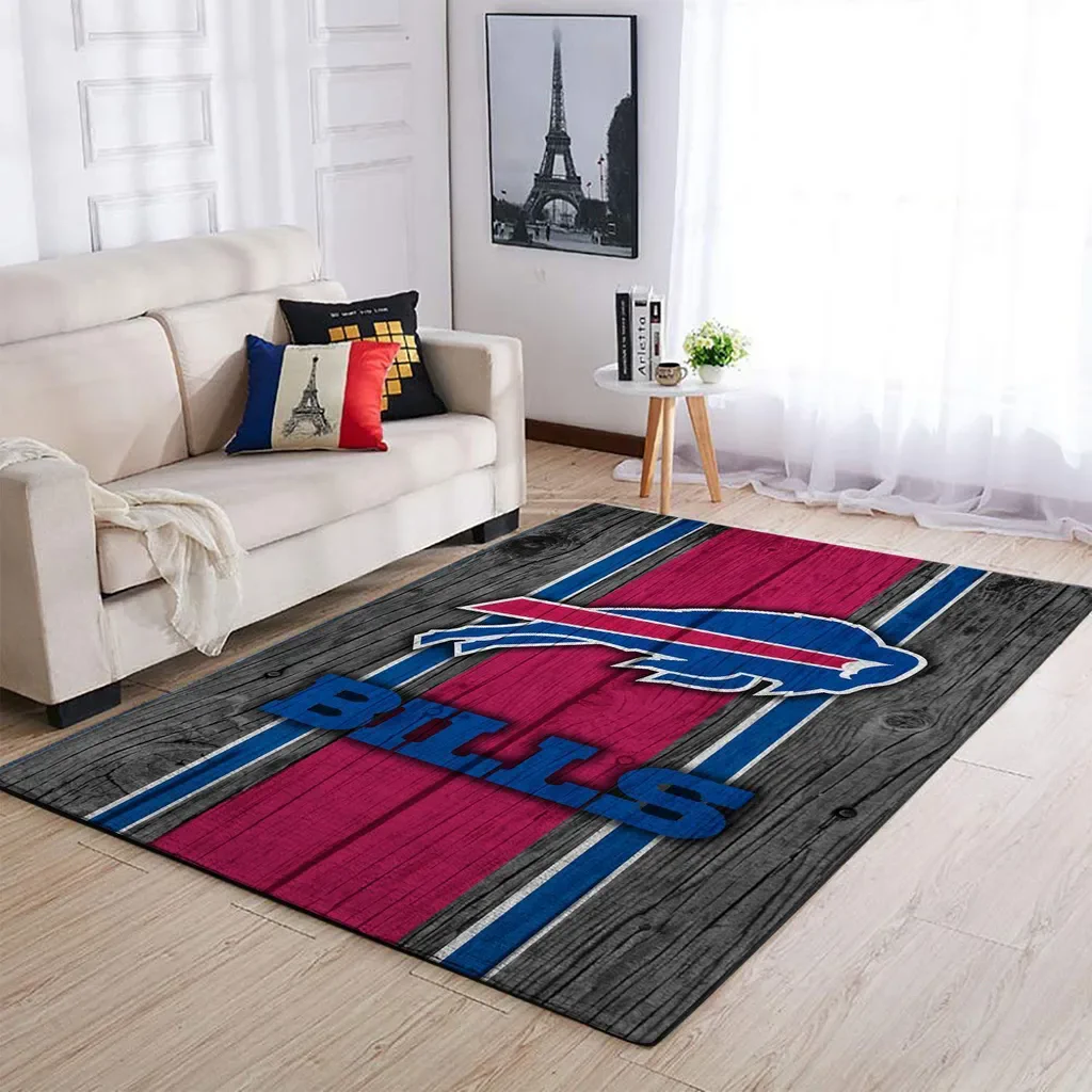 Buffalo Bills Rug – Large Wooden Style Floor Mat Blue and Red