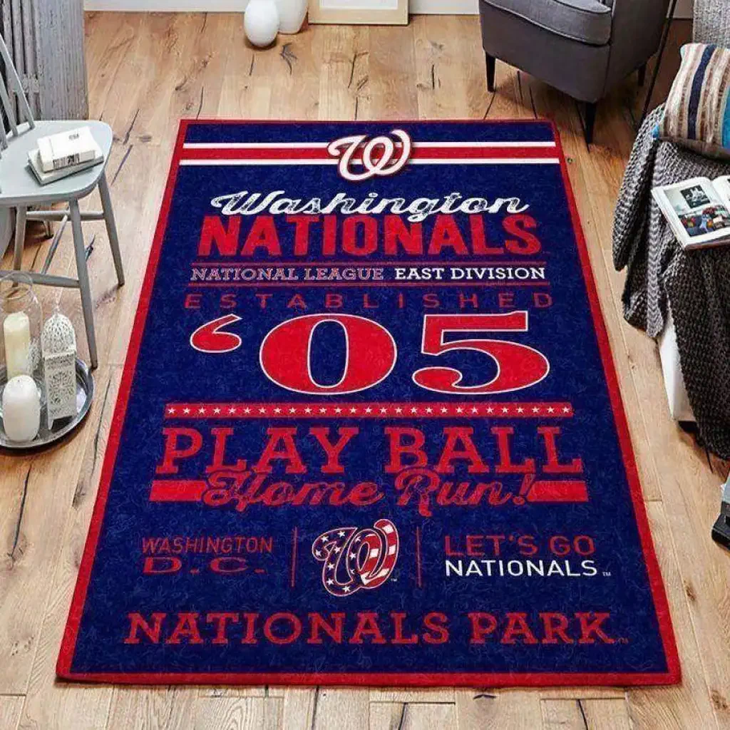 Washington Nationals Rug – Play Ball Home Run Design Carpet Blue and Red