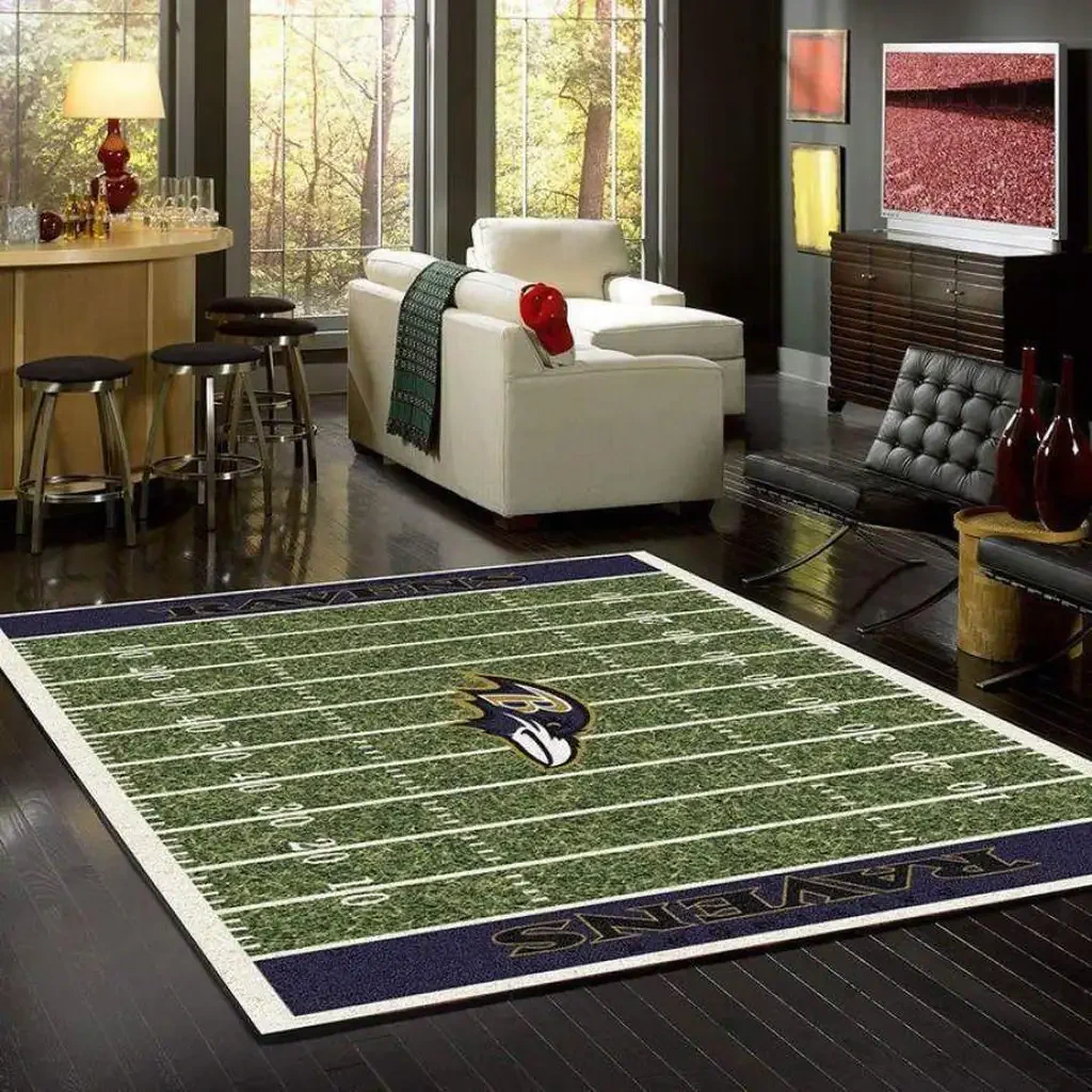 Baltimore Ravens Rug – Football Field for Living Room Green and Purple