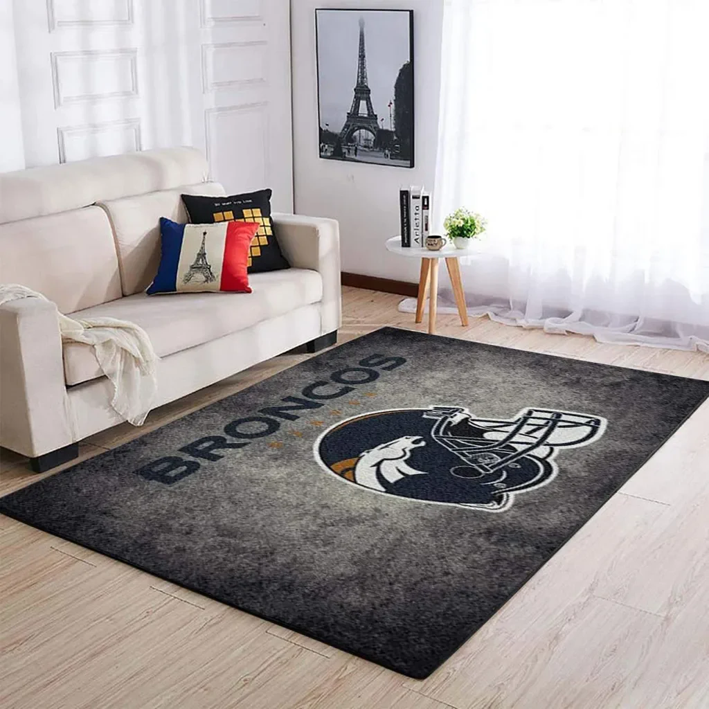Denver Broncos Rug – Area Perfect for Living Room Decor Black and Gray